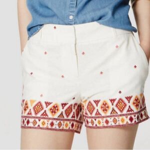 Ann Taylor Riviera Short Loft Navajo Print Linen White Women’s Size 14